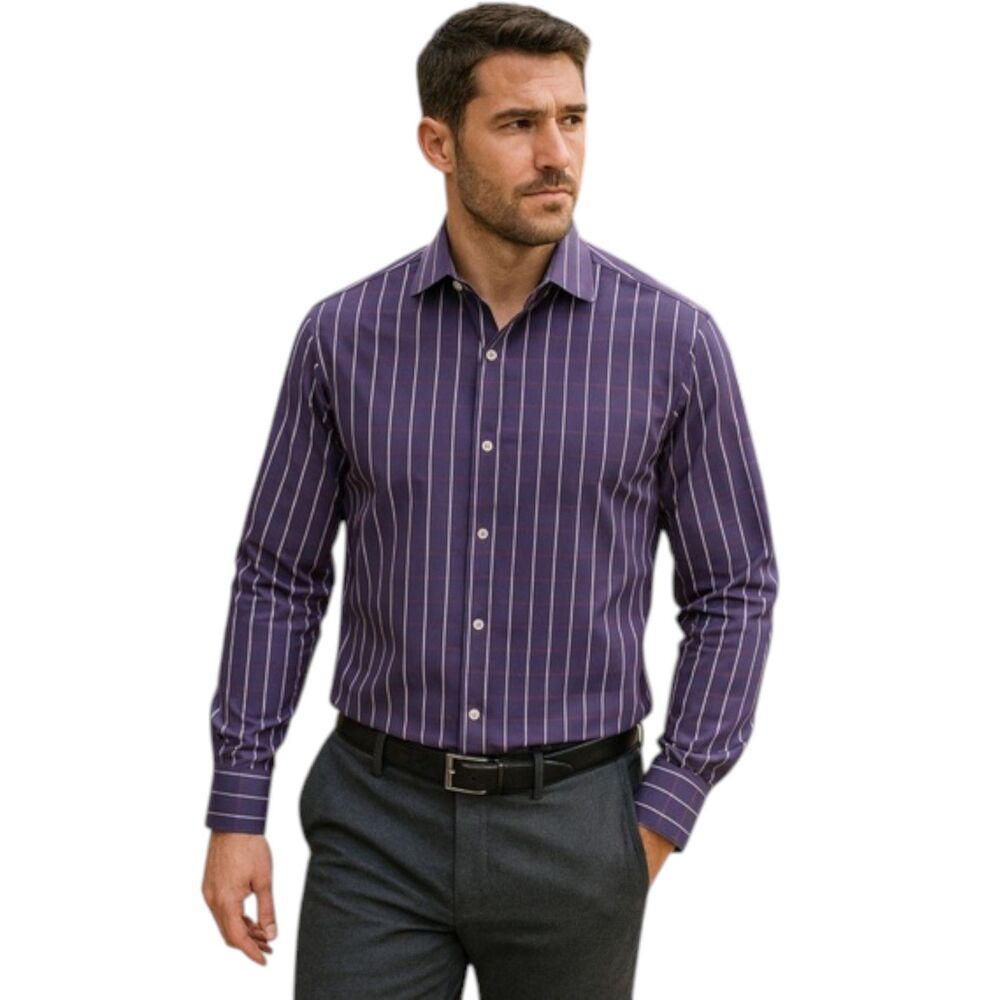 Mizzen+Main Leeward Performance Shirt Size XL Blue White Red Striped Trim Fit